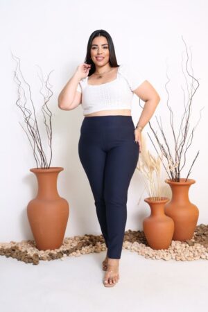 Legging Jeans Malha Cotton Azul Marinho Plus Size feminina