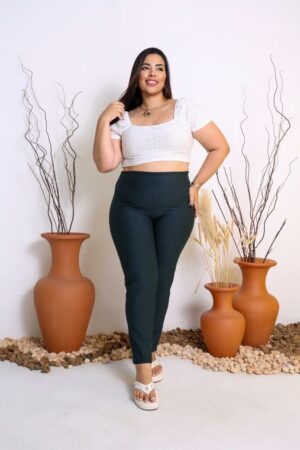 Legging Jeans Malha Cotton Verde Musgo Plus Size feminina