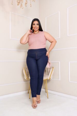 Legging Jeans Malha Cotton Azul Plus Size feminina