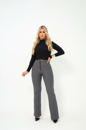 Calça feminina Flare Cor Grafite Malha pop com zíper forrado