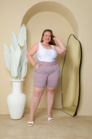Short feminina plus Size jackar linho mesclado com cinto fixo