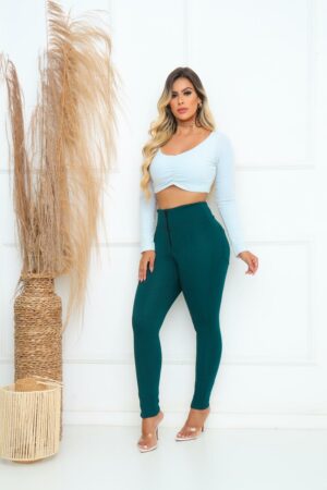 Calça Skiny em Jackar Linho Cor Verde Petróleo