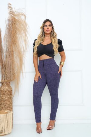 Calça Skiny em Jackar Linho Cor Azul Mescla