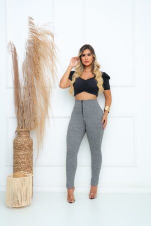 Calça Skiny em Jackar Linho Cor Cinza Clara Mescla