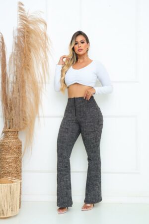 Calça Flare Jackar Linho Cor Preta grafite mescla
