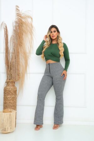 Calça Flare Jackar Linho Cor Cinza clara mescla