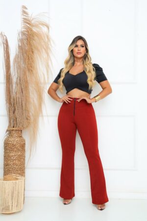 Calça Flare Jackar Linho Cor Terra cota