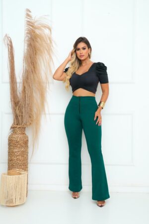 Calça Flare Jackar Linho Cor Verde petróleo