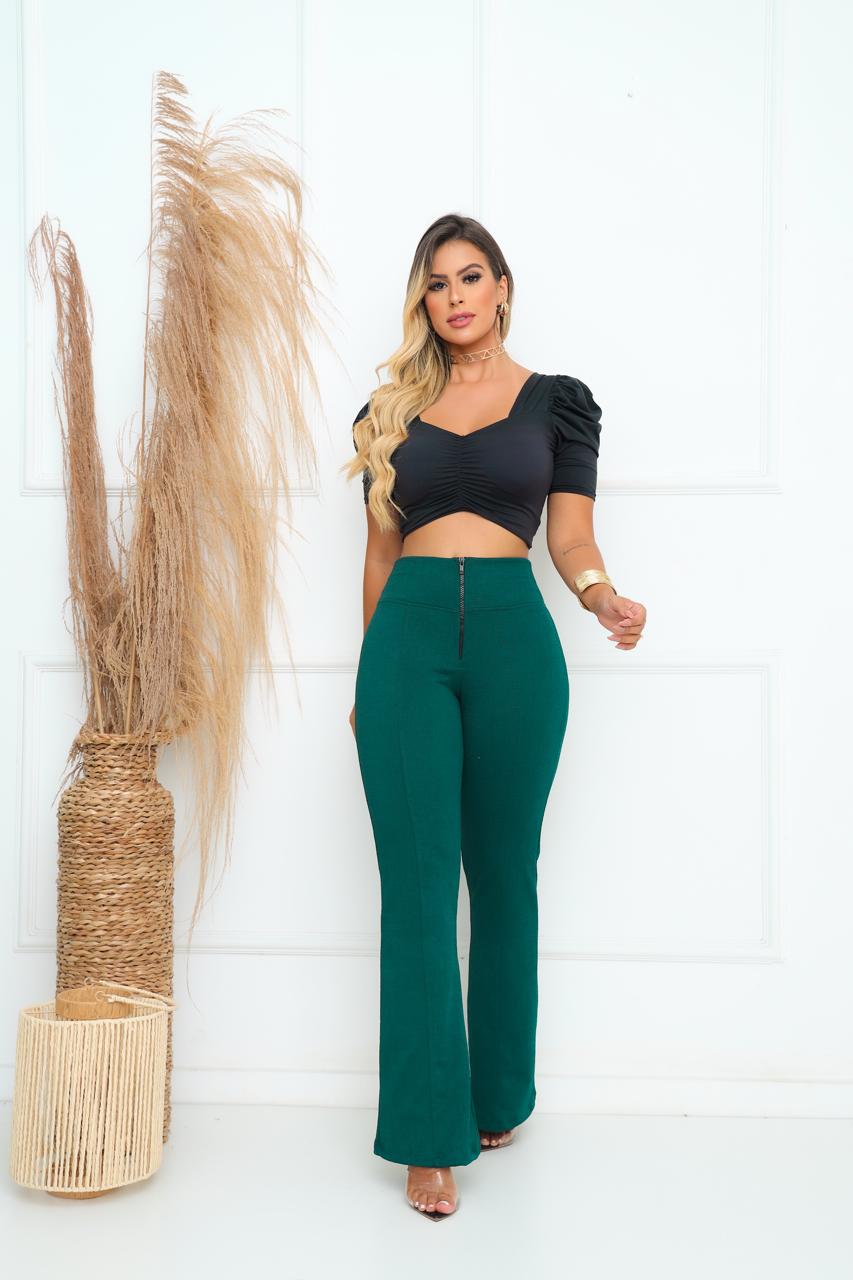 Calça Flare Jackar Linho Cor Verde petróleo - Imagem 2