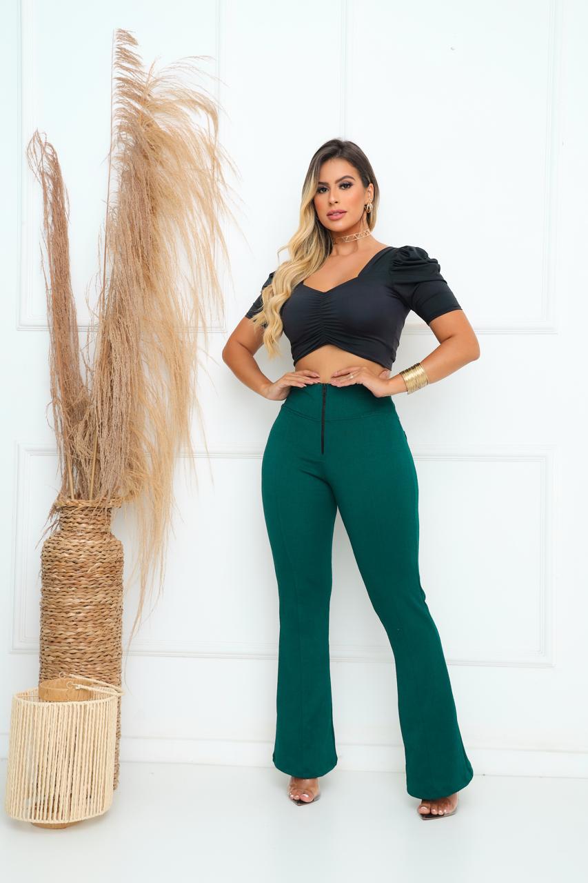 Calça Flare Jackar Linho Cor Verde petróleo - Imagem 3