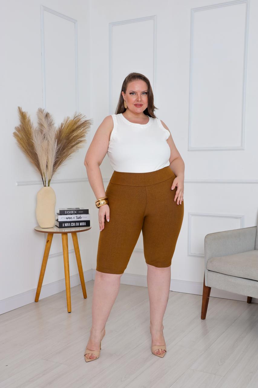 Bermudas imitação de jeans Cor Caramelo - Imagem 3
