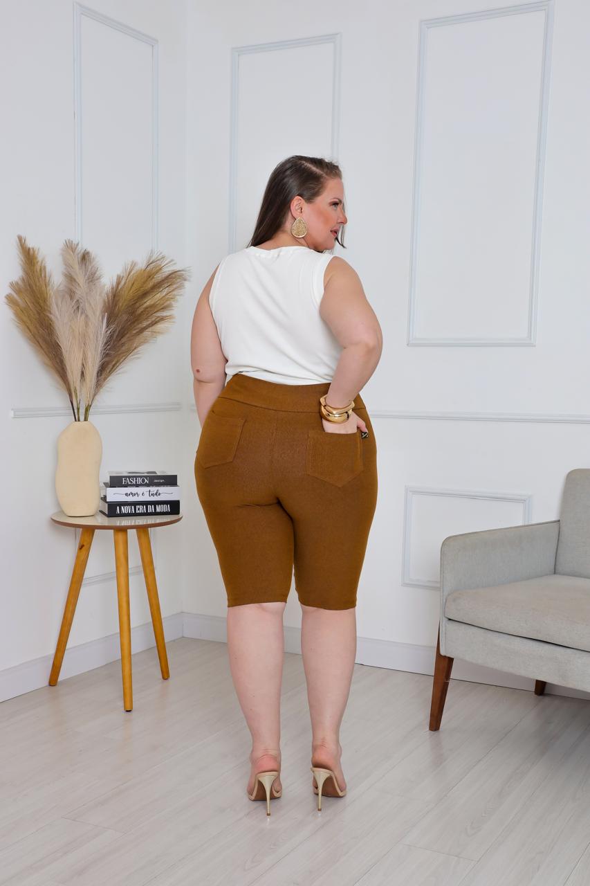 Bermudas imitação de jeans Cor Caramelo - Imagem 4