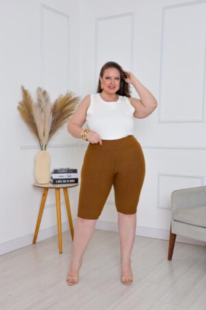 Bermudas imitação de jeans Cor Caramelo