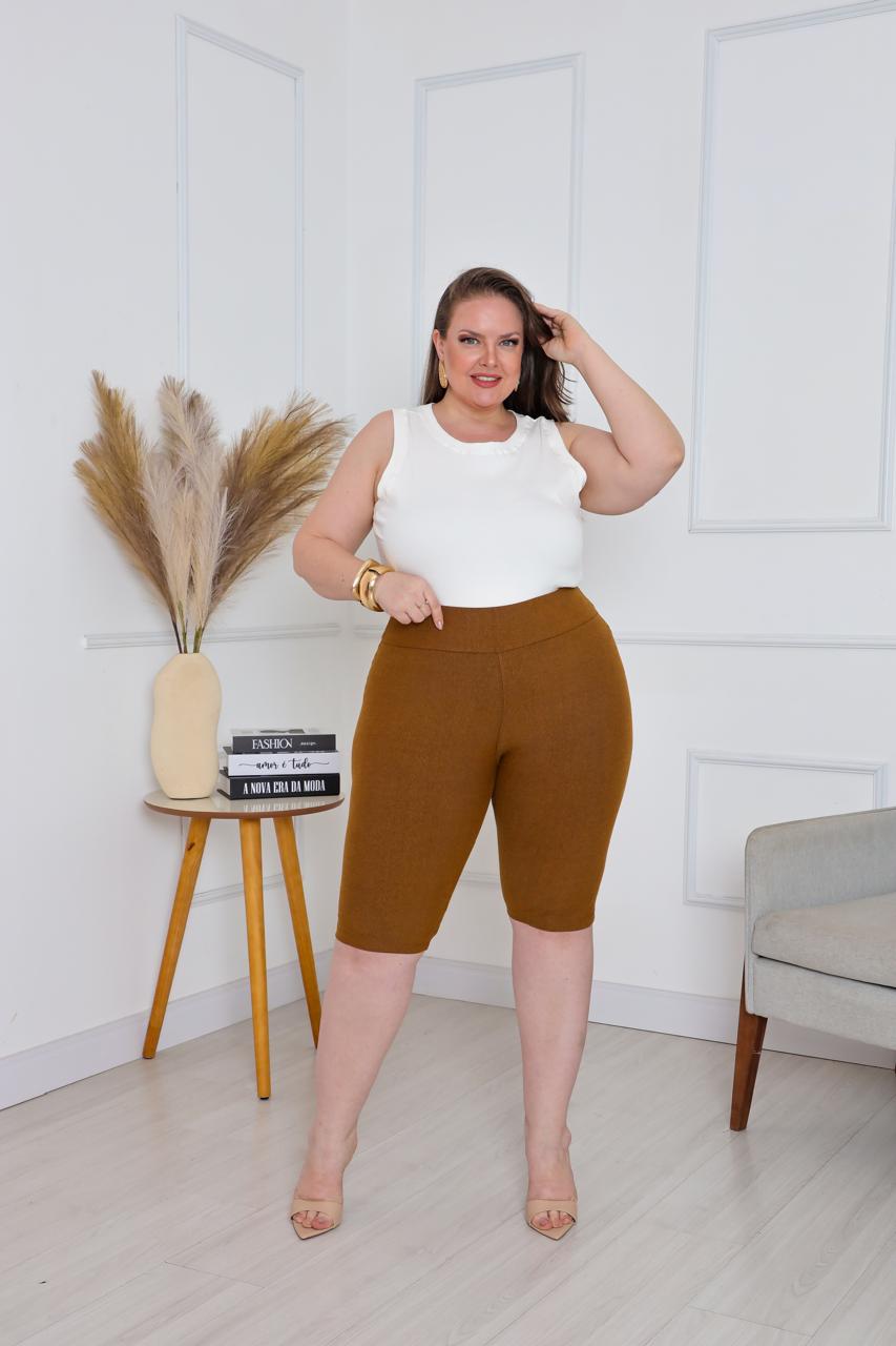 Bermudas imitação de jeans Cor Caramelo