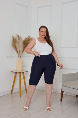 Bermudas imitação de jeans Cor Azul Marinho