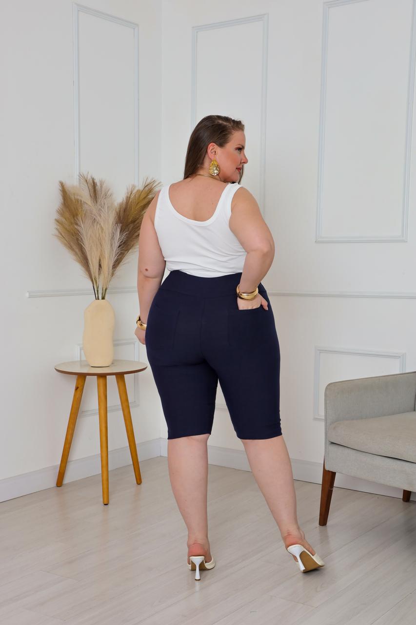 Bermudas imitação de jeans Cor Azul Marinho - Imagem 2